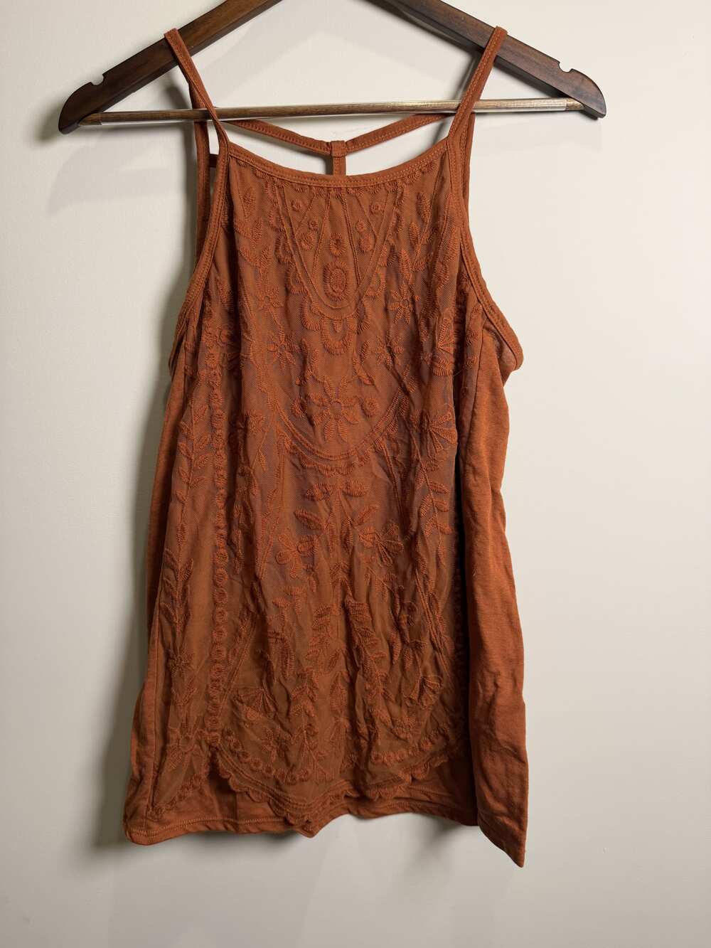 Rewind Brown Floral Textured Spaghetti-Strap Mini Dress, Size L